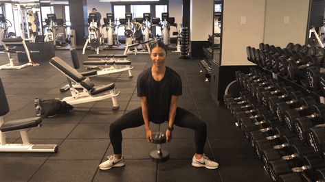 Pulsing Sumo Squat With Dumbbell Sumo Pulse Squats, Dumbell Sumo Squat, Squat With Dumbbell, Gym Stretches, Benefits Of Squats, Bench Press Program, Sumo Squats, Michael B Jordan, Bench Press