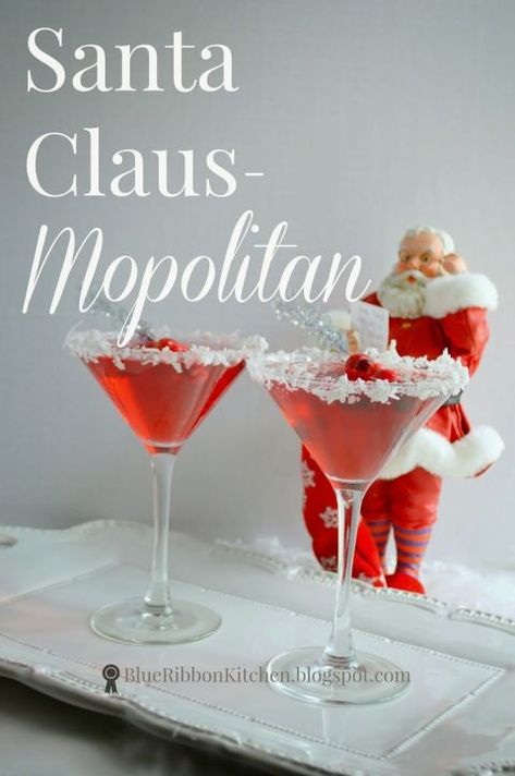 Get off the naughty list with this coconut, cranberry, vodka, and triple sec mix. Get the recipe at Blue Ribbon Kitchen. Santa Cosmopolitan Christmas Cocktails, Santa Clausmapolitin Drink, Christmas Themed Martinis, Christmas Cosmopolitan Holiday Cocktails, Clausmopolitan White, Santa Cosmopolitan, Red Christmas Drink, Red Vodka Drinks, Santa Clausmopolitan