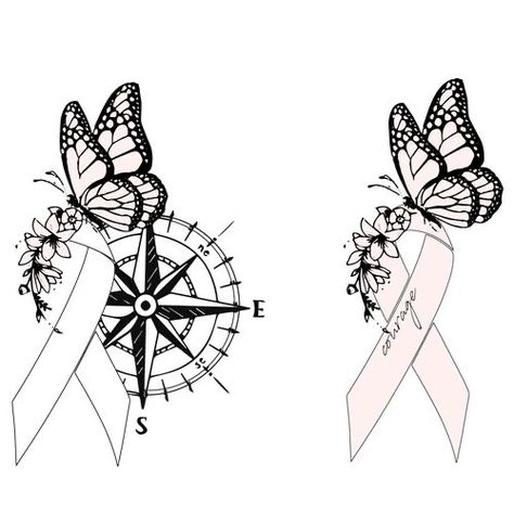 Tattoo With Butterfly, Pink Ribbon Tattoos, Mama Tattoo, Survivor Tattoo, Mastectomy Tattoo, Basic Tattoos, Awareness Tattoo, Remembrance Tattoos, Ear Tattoos