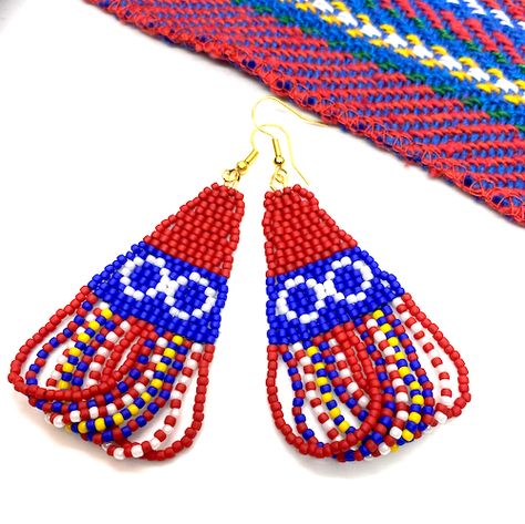 Metis Nation beaded earrings Beaded Metis Earrings, Beaded Metis Sash, Metis Sash Beaded Earrings, Metis Beaded Earrings, Metis Jewelry, Metis Beadwork, Indigenous Beadwork, Seed Bead Jewelry Patterns, Beaded Stuff