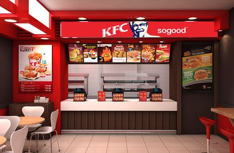 Kfc Bloxburg, Qsr Restaurant Design, Kfc Interior Design, Fast Food Interior, Kfc Design, Kfc Images, Menu Kfc, Convince Store, Kfc Delivery