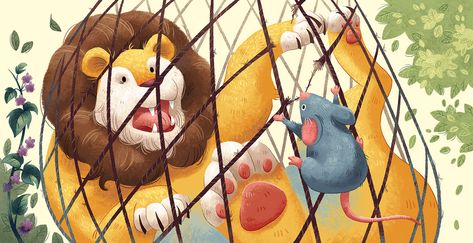 The lion and the mouse The Lion And The Mouse, Lion Story, Character Design Digital Art, Lion And The Mouse, Lion King Fan Art, Short Stories For Kids, Picture Books Illustration, Forest Illustration, Small Acts Of Kindness