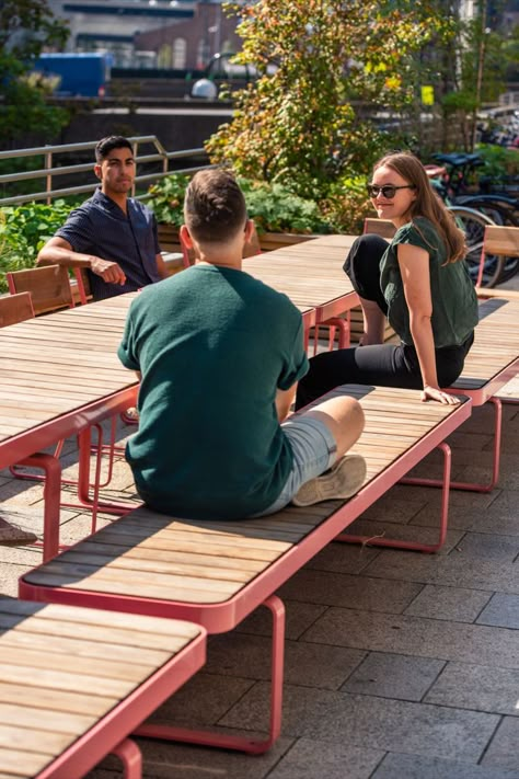 Vestre Furniture, Social Table, Patio Bench Seating, Community Outdoor Spaces, Outdoor Table And Bench, Outdoor Table Bench, Park Furniture, Public Furniture, Park Seating