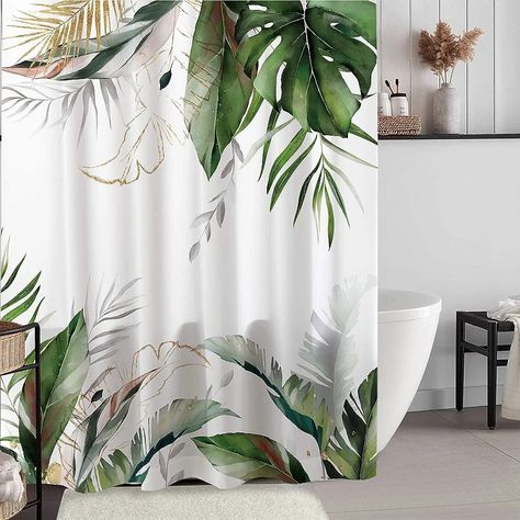 Abstract Banana, Bathtub Decoration, Tropical Shower Curtain, Leaf Shower Curtain, Nature Fabric, Unique Curtains, Bathtub Decor, Unique Shower Curtain, Shower Hooks