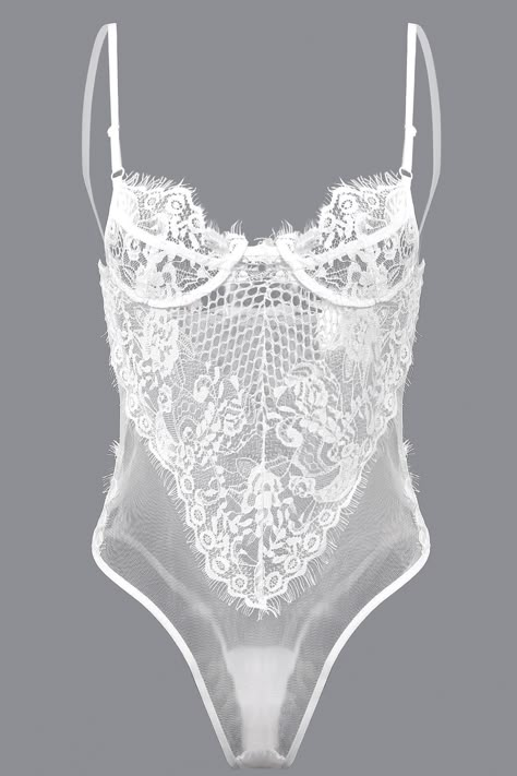 White Sexy Lace Hollow Out See-through Bodysuit with No Falsies Lingerie Drawer, White Lingerie, Wedding Lingerie, Pretty Lingerie, Bridal Lingerie, Beautiful Lingerie, Lingerie Collection, Lingerie Sleepwear, Lingerie Set