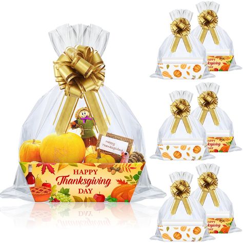 PRICES MAY VARY. Package Included: you will receive 6 Thanksgiving Day baskets for gifts empty, 6 pieces of cellophane wraps, 6 pieces of pull bows, enough to meet your Thanksgiving Day gift packaging needs Thanksgiving Day Themed Design: Thanksgiving Day gift basket empty presenting 2 designs, like pumpkin, maple leaves, apron and other fall elements, 3 pieces for each; Both sides of the handle design, easy to take, stackable when not in use, space saving Size Detail: gift basket is 10 x 8 x 3. Thanksgiving Basket Ideas Gift, Cardboard Basket, Baskets For Gifts, Thanksgiving Gift Basket, Gifts For Thanksgiving, Thanksgiving Baskets, Fall Elements, Fall Gift Baskets, Thanksgiving Party Decorations