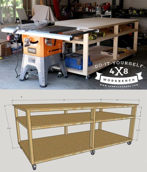 How to build a DIY workbench - free plans and tutorial! Build this workbench for about $100. #diy #workbench #workshop #garage #organization #plans #tutorial #howto Woodworking Garage, Diy Workbench, Garage Work Bench, Workbench Plans, Into The Wood, Woodworking Workbench, Diy Holz, Work Bench, Garage Ideas