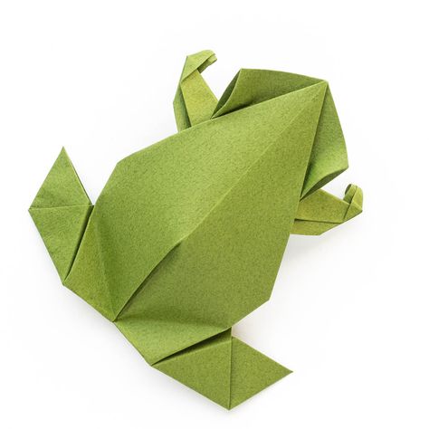 Pre-Colombian Origami Frog, design by Leyla Torres. Folded from a single sheet of green tant origami paper. Link to video instructions. Origami Frog, Origami Boat, Origami Models, Origami Dragon, Cute Origami, Origami Patterns, Folding Origami, Origami Bird, Origami Paper Art