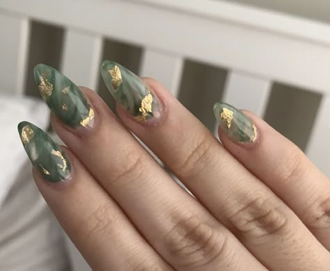 short almond jade nails Almond Nails Army Green, Jade Accent Nails, Jade Nails Designs Short, Jade Short Nails, Jade Marble Nails Almond, Jade Nails Short, Jade Green Nails Acrylic Almond, Jade Green Nails Acrylic Short, Short Jade Nails