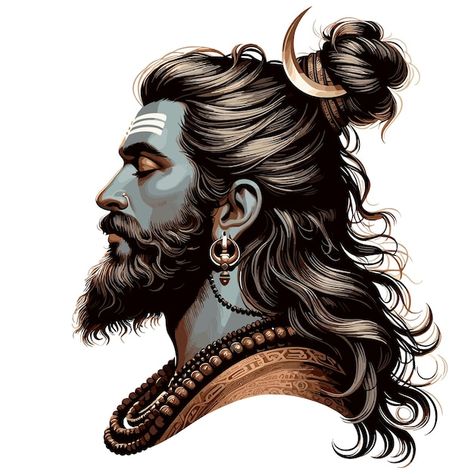 Lord Shiva With Beard, Shiva With Beard, Sadhu Baba, Jai Mahadev, Ganesha Artwork, Hindu Tattoos, Mahakal Pic Ujjain, Namaste Art, Shiva Sketch