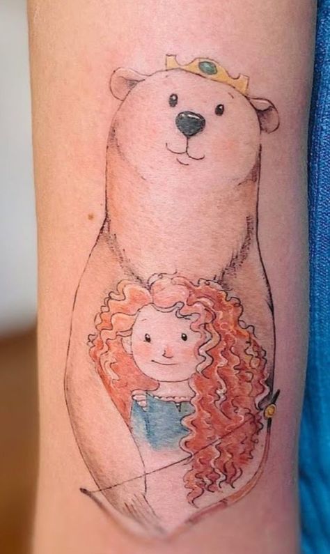 Brave Movie Tattoo Ideas, Merida Brave Tattoo Ideas, Merida Brave Tattoo, Brave Tattoo Disney, Merida Tattoo, Brave Tattoo, Minimalistic Tattoo Ideas, Ariel Tattoo, Brave Movie