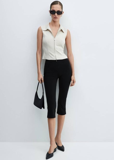 Search: Black capri (11) | Mango USA Capri Pants Outfits For Work, Black Capri Outfits, Summer Capri Outfits, Knee Pants Outfit, Pinstripe Pants Outfit, Capri Leggings Outfit, Capri Pants Outfits, Minimalist Wardrobe Capsule, Capri Design