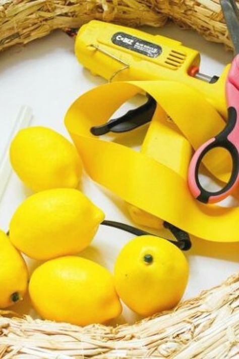 Lemons are so in and fun, especially for Summer. Bring lemons to your home decor all summer with this simple and elegant diy lemon wreath. #diy #lemons #wreath #summer Lemon Wreath Diy, Diy Pantry Shelves, Porch Inspiration, Homemade Air Freshener, Flip Flop Wreaths, Lemon Wreath, Diy Pantry, Android Hacks, Pantry Shelf