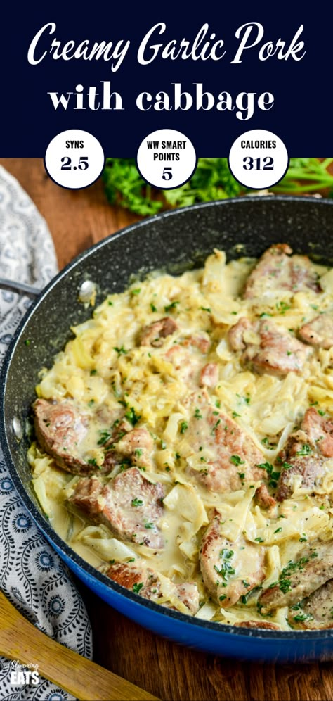 Recipes With Cabbage, Pork With Cabbage, Pork Pieces, Pork Casserole, Shredded Cabbage, Pork And Cabbage, Leftover Pork, Creamy Garlic Sauce, Pork Steak