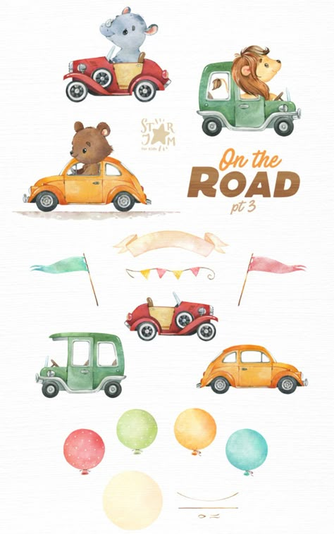 Road Watercolor, Vintage Car Party, Children's Book Layout, Baby Gift Tags, Vintage Safari, Boy Illustration, Portrait Cartoon, Vintage Airplanes, Marker Drawing