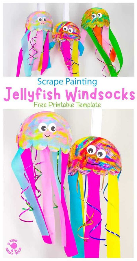 Jellyfish Art Kindergarten, Crafts For Ages 3-5 Art Projects, Fun At The Beach Crafts For Kids, Fun Kid Crafts For Summer, August School Crafts, Jellyfish Eyfs Activities, Under The Sea Creative Activities, Crafts For Summer For Kids, Jellyfish Craft Kindergarten