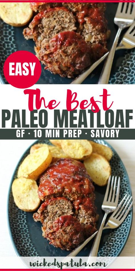 Italian Paleo Meatloaf - A quick and simple recipe for gluten free Italian Meatloaf with the most delicious lemon roasted potatoes. Easy enough for a weeknight meal! #wickedspatula #meatloaf #paleo #dinner Easy Paleo Dinner Recipes, Paleo Meatloaf, Lemon Roasted Potatoes, Italian Meatloaf, Gluten Free Italian, Paleo Meat Recipes, Best Paleo Recipes, Paleo Recipes Breakfast, Paleo Recipes Easy