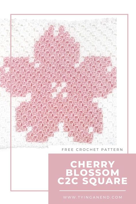 Create this simple yet cute cherry blossom square as a part of Flower Garden Blanket CAL hosted by E’Claire Makery! It is constructed in HDC C2C so it works up really fast! Join all 12 flower squares to make a beautiful blanket and cuddle up! #tyinganend #crochet #C2C #cherryblossom #sakura #C2Csquare Cute Cherry Blossom, Cherry Flower, Flower Blanket, C2c Crochet, Sakura Flower, Crochet Patterns Free Blanket, Crochet Square Patterns, Flower Pillow, Crochet Instructions