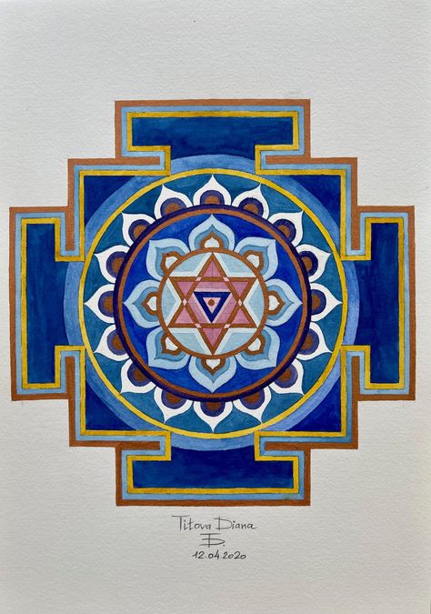 Painting, watercolour on paper, 23x33cm Yantra Painting, Yantra Art, God Sketch, Sacred Geometry Art Mandalas, Yantra Mandala, Lippan Art, Lord Shiva Statue, Sacred Geometry Art, Psy Art