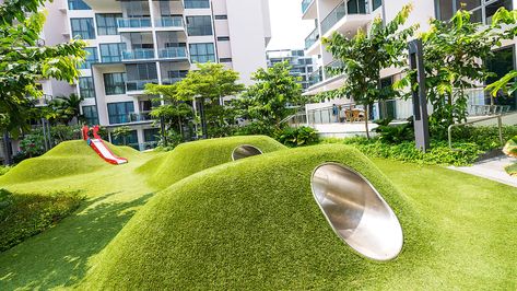 Mound Playground, Biophilic Playground, Playground Design Landscape, Singapore Playground, Kindergarten Landscape, Playground Tunnel, Urban Farming Architecture, Playground Landscape, Bicycle Parking Design