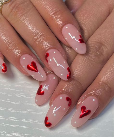 Nails With Hearts, Vday Nails, Nails Valentines, February Nails, Red Nail, Summer Nails Colors, Manicure Y Pedicure, Heart Nails, Chic Nails