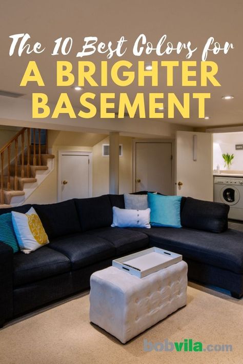 Lighting in the basement is tricky. Check out these paint color ideas for the basement to make it brighter. Basement Wall Colors Paint, Best Paint Colors For Basement Walls, Finished Basement Wall Colors, Paint Colors For Basement Family Room, Basement Floor Colors, Basement Family Room Paint Colors, Paint Colors For Basement Walls, Painting Basement Walls, Basement Color Schemes