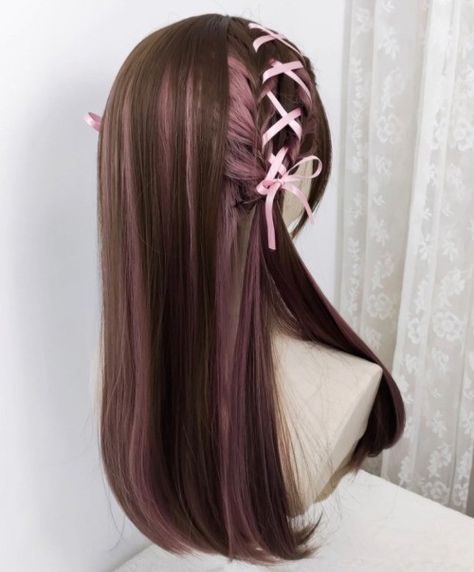 Haircuts Ideas, Hair Style Korea, Dyed Hair Inspiration, Kawaii Hairstyles, Hair Tips Video, Ribbon Hairstyle, Pretty Hair Color, Hair Stylies, Dye My Hair