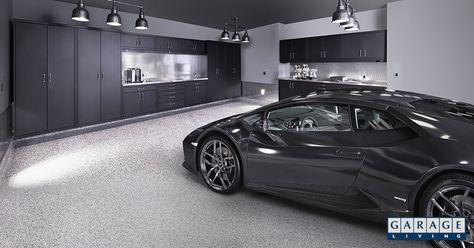 Grey Lamborghini Huracán Spyder in an underground garage. Custom Garage Cabinets, Auto Garage, Garage Renovation, Cool Garages, Underground Garage, Garage Storage Solutions, Luxury Garage, Garage Remodel, Custom Garages