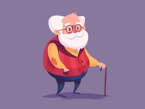 Grandpa by Denis Krol Krasavchikov for MorquaStore on Dribbble Children's Book Layout, Empowerment Art, Funny Grandma, Man Cartoon, Black And White Comics, Man Illustration, Animation Art Sketches, Simple Cartoon, Design Animation