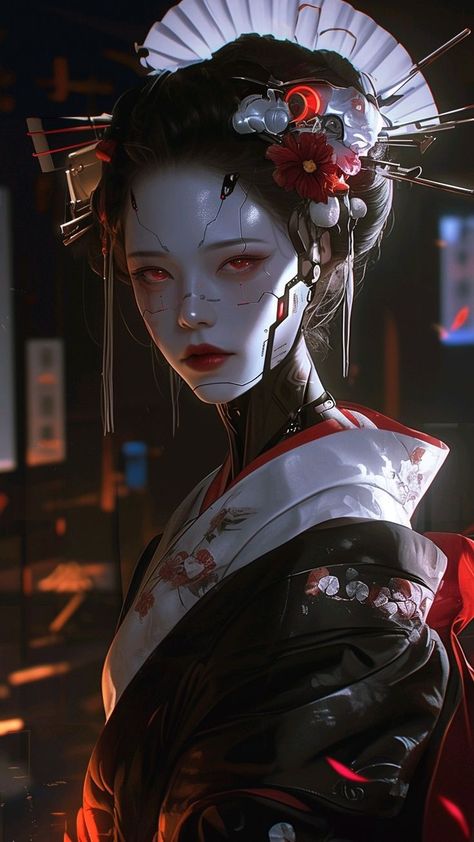 ♔ Cyborgs Japonais Cyberpunk Geisha, Female Samurai, Traveller Rpg, Cyborgs Art, Samurai Artwork, Real Anime, Cyberpunk Aesthetic, Arte Cyberpunk, Cyberpunk Character