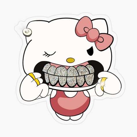 Get my art printed on awesome products. Support me at Redbubble #RBandME: https://www.redbubble.com/i/sticker/Hello-Kitty-with-grills-by-Alxnart/166246761.O9UDB?asc=u Hello Kitty Grills, Hello Kitty With Grills, Hello Kitty Stickers Printable, Hello Kitty Gangster, Bad Hello Kitty, Gangster Hello Kitty, Gangsta Hello Kitty, Pink Hello Kitty Wallpaper, Kitty Wallpaper Iphone