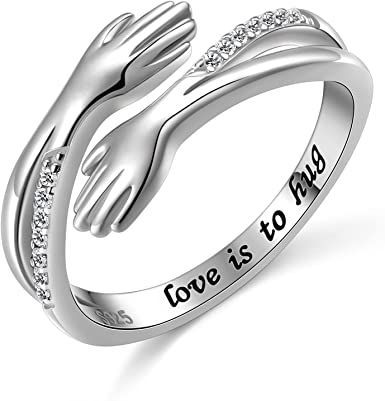 Hug Ring, 925 Sterling Silver Hugging Hands CZ Open Ring Engraved Love is to Hug Embrace Statement Promise Anniversary Ring, US Size: 5-10 Hug Rings, Hug Ring, Love Hug, Couple Rings, Open Ring, Engraved Rings, Ring Ring, Jewelry Trends, Womens Jewelry Rings