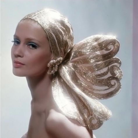 This Was Fashion on Instagram: “Celia Hammond wearing an evening turban of organza and gold with earrings by Countess Giovanna Nievo, photo by Ronald Traeger for Vogue UK,…” Celia Hammond, Colleen Corby, Carmen Dell'orefice, Pattie Boyd, Jean Shrimpton, 70s Glam, Lauren Hutton, World Of Wonder, Vogue Uk