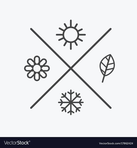 Small Colorful Tattoos, Winter Tattoo, Spring Logo, Flower Snowflake, Leaf Symbol, Summer Logo, Weather Symbols, Element Symbols, Seasons Winter