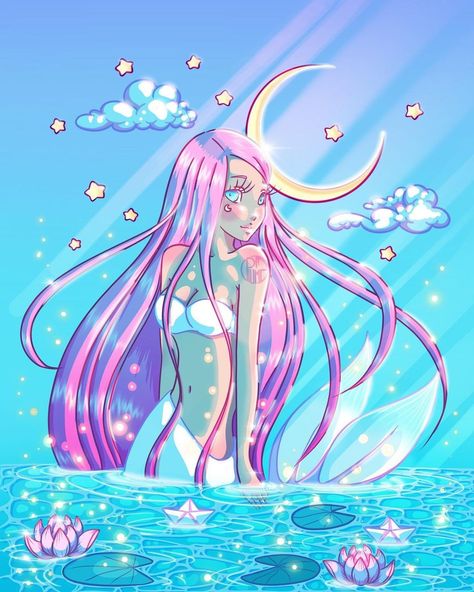 2000s Anime Aesthetic, Cosmic Mermaid, Magical Night, Pixies Fairies, Mermaid Drawings, Mermaid Pictures, Cat Artwork, Mermaid Art, A Mermaid