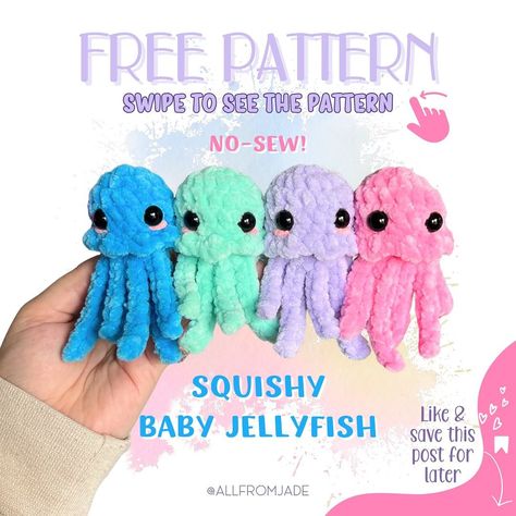 Jade Gauthier-Boutin | ✨FREE BABY JELLYFISH PATTERN✨ Here’s another free pattern. I’ve updated my original baby jellyfish pattern to make it quicker and… | Instagram Crochet Plush Jellyfish, Whale Shark Amigurumi Free Pattern, Jelly Fish Amigurumi Free Pattern, Jelly Cat Crochet Patterns, All From Jade Crochet, How To Crochet A Jellyfish, Crochet Small Projects Free Pattern, Crochet Mini Plushies Free Pattern, Crochet Small Amigurumi Free Pattern