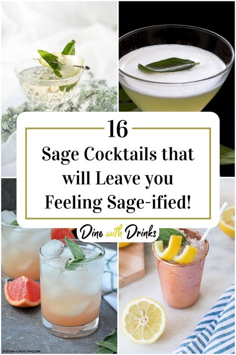 Collage of 4 sage cocktails. Savory Alcoholic Drinks, Cocktail Recipes With Rosemary, Drink Masters Cocktails, Sage Cocktail Recipes, Cocktails With Sage, Sage Fig Cocktail, Sage Gin Cocktails, Herb Cocktails, Recipes With Sage