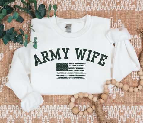 Proud Army Wife Sweatshirt, Military Wife Sweatshirt, Army Wife Sweater, Army Wife T-Shirts, Army Wife Gift, Mother's Day Gift by SagiCrabBoutique on Etsy Military Girlfriend Army, Army Girlfriend Shirts, Proud Army Girlfriend, Wife Sweater, Loving Partner, Girlfriend Shirt, Military Girlfriend, Girlfriend Shirts, Army Girlfriend