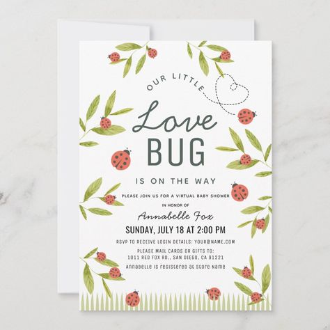 Little Love Bug Ladybug Virtual Baby Shower Invitation  Zazzle Ladybug Girl, Ladybug Baby, Ladybug Baby Shower, Virtual Baby Shower Invitation, Ladybug Birthday Party, Baby Ladybug, Girl 1st Birthday, Ladybug Birthday, 1st Birthday Themes