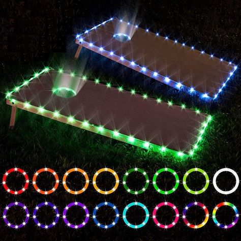 Backyard At Night, Cornhole Lights, Family Backyard, Bean Bag Toss Game, Bag Toss Game, Cornhole Game, Cornhole Board, Bag Toss, Bean Bag Toss