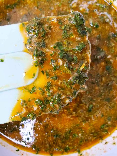 This chimichurri recipe is Bobby Flay's twist on the classic Argentine sauce made with parsley, garlic, vinegar, and olive oil for grilled meats. Marinade Steak, Ribeye Steak Recipe, Delicious Sauces, Chimichurri Sauce Recipe, Celebrity Chef Recipes, Bobby Flay Recipes, Chimichurri Recipe, Salsa Sauce, Marinade Sauce