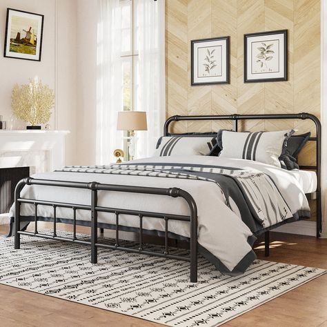 August Grove® Amylia Heavy Duty Anti-sway 14-inch Steel Tube Iron Bed with Decorative Ball 40 Headboard & Reviews - Wayfair Canada Metal Twin Bed Frame, Metal Twin Bed, California King Bed Frame, Iron Bed Frame, Tube Design, Adult Bedroom, California King Bedding, Twin Bed Frame, King Bed Frame