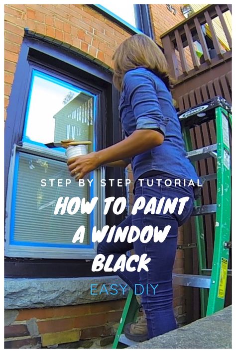 How To Paint Your Windows Black! Top Tips for the perfect DIY Project, What You Need To Know, Timesaving Tips + How to Avoid Common Mistakes.   Painting Windows is a GREAT Way to Update Your Home for Major Curb Appeal + Added Value!   Black Windows, Exterior Windows, Painting Vinyl Windows Black Windows Exterior Color Schemes, Black Exterior Windows, Painting Window Frames, Painting Vinyl Windows, Black Vinyl Windows, Window Trim Paint, Painted Screen Doors, Black Windows Exterior, Painted Window Frames