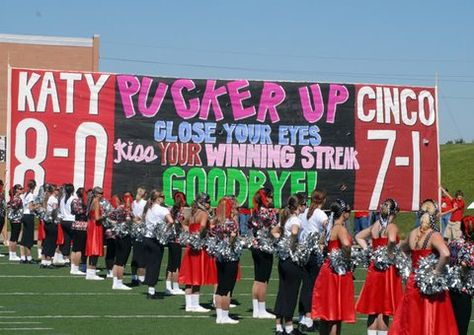 Patricia McGill uploaded this image to 'Katy Tigers'. See the album on Photobucket. Signs For Football Games, Run Through Signs, Cheer Banners, Cheerleading Signs, Cheerleading Football, Football Banners, School Spirit Posters, Pep Club, Football Run