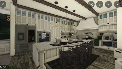 House Layouts 3 Bedroom, House Layouts 3 Story, 10k Bloxburg House, Realistic Bloxburg Kitchen, Bloxburg Realistic Kitchen, Bloxburg Realistic House Layout, Small House Layouts 2 Story, Bedrooms Bloxburg, Bloxburg House Layouts 1 Story