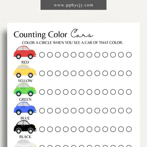 Make car rides fun and educational with our Printable Counting Car Colors Template! Perfect for kids and families, this engaging activity turns every journey into an exciting game of observation and counting. Our Counting Car Colors Template is designed to be easy to use and entertaining. Simply download, print, and start your game. The template features colorful sections for each color, making it simple for children to mark off the cars they spot during their travels. This activity is ideal for Car Ride Activities For Kids, Car Bingo Free Printable, Long Car Rides With Kids, Car Tracks For Kids, Travel Activities For Kids, Colors Template, Car Bingo, Car Ride Activities, Fun Road Trip Games