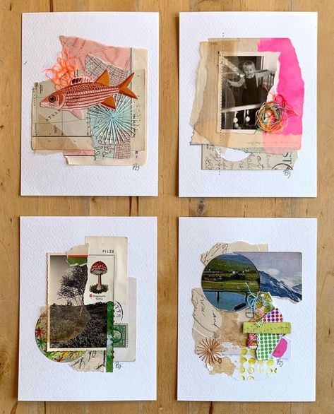 Textured Collage Art, Collage Postcards Ideas, Collage Art Canvas, Multi Media Collage Art, Polaroid Collage Aesthetic, Collage Page Ideas, Paint And Collage, Modge Podge Collage On Canvas, Mixed Media Watercolor Art