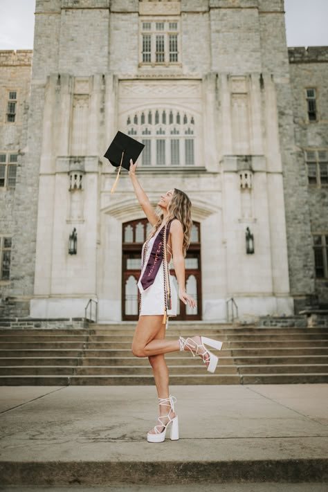 virginia tech, VT, hokies, grad photos, virginia tech grad, graduate, graduation photos, friends, photoshoot, photo ideas, seniors, senior photos, college graduate, college graduation, college photos, white dress, graduation dress College Grad Pictures, Grad Picture Ideas, Graduation Pic Ideas, College Photos, Cap And Gown Pictures, Nursing Graduation Pictures, Graduation Shoot, Graduation Pic, Friends Photoshoot