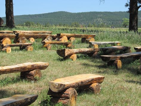 We can, right now, begin clearing out the spaces for the shrines/meditation spaces, and building benches (similar to these) for them. These spaces will be transformed into the art shrines (we can start that process, but there's collaboration time involved before creation begins) Log Benches, Outdoor Wedding Seating, Log Bench, Wood Benches, Wood Bench Outdoor, Wooden Benches, Diy Outdoor Weddings, Rustic Fire Pits, Fire Pit Furniture