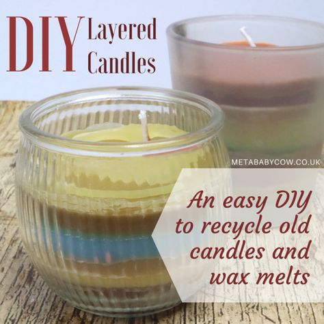 How To Melt Down Old Candles, Leftover Candle Jars, Reuse Candle Wax, Homemade Candle Wax, Leftover Candle, Layered Candles, Recycle Candles, Handmade Candles Diy, Diy Wax Melts